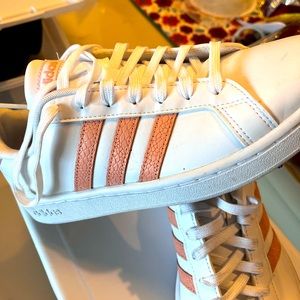 Peach and White Adidas Sneakers